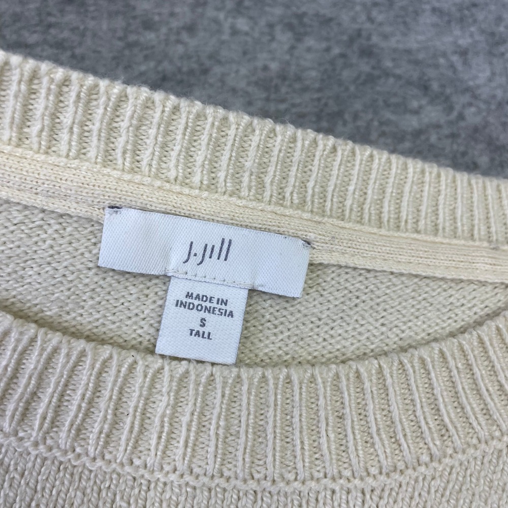 J. Jill Womens Small Tall Striped Button Shoulder Crewneck Sweater Cream Navy - Picture 6 of 15